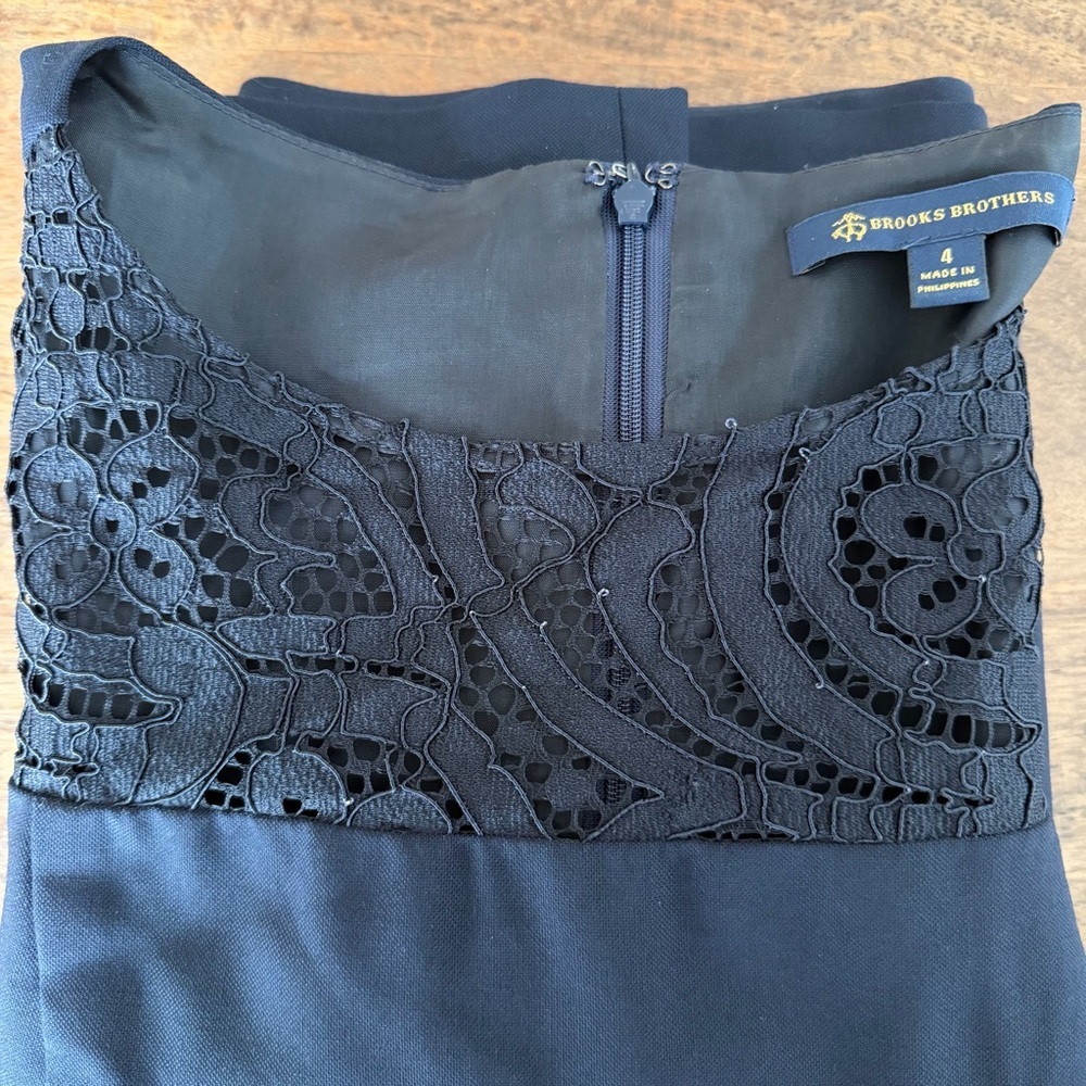 Brooks Brothers Navy Wool Blend Sheath Dress Lace Yoke Professional 4 - Picture 12 of 12